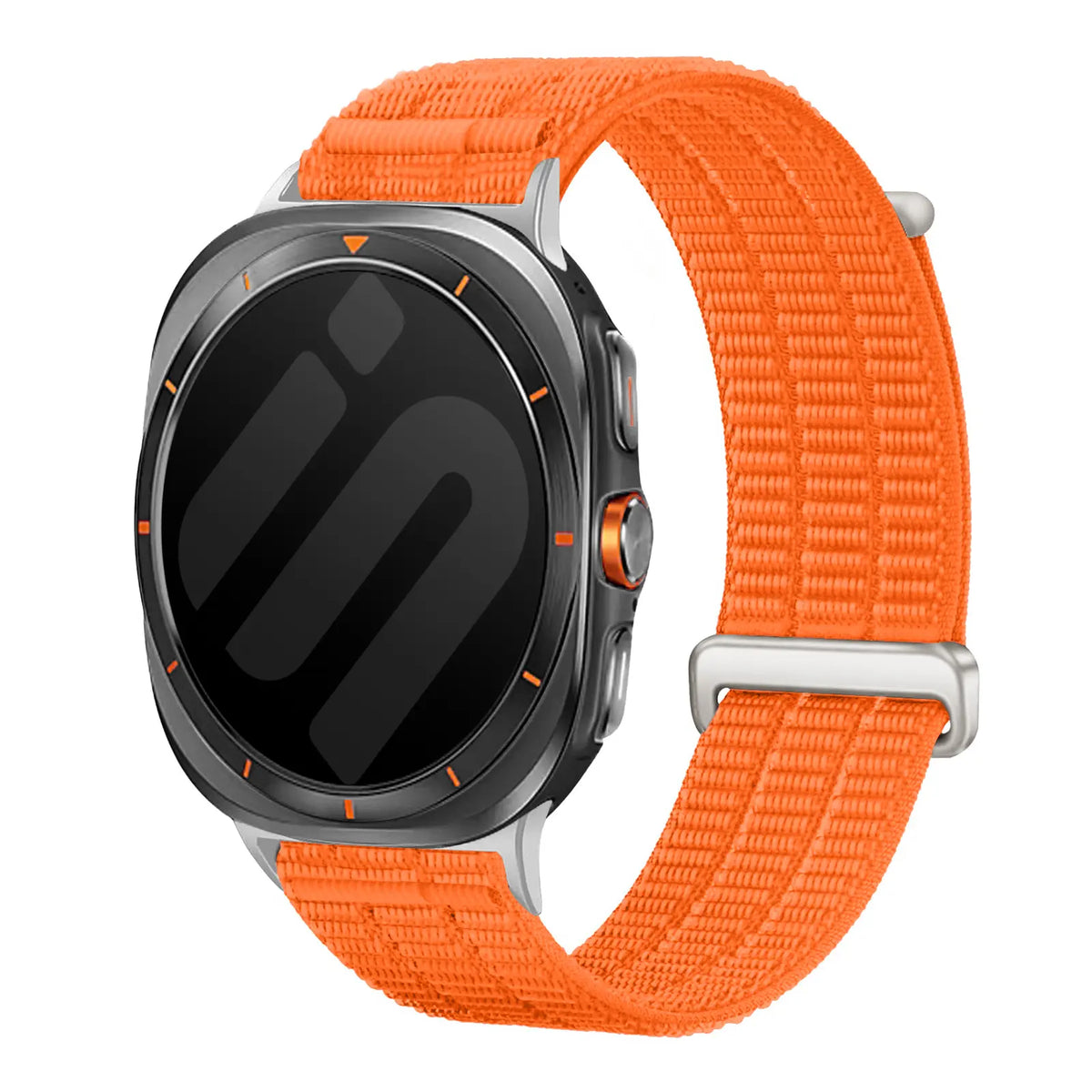 Nylon Air Strap, orange, on a watch, 3/4 front view