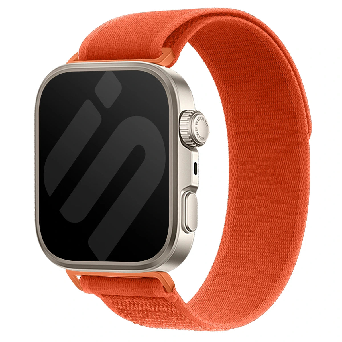 Trail Nylon Strap, orange, on a watch, 3/4 front view