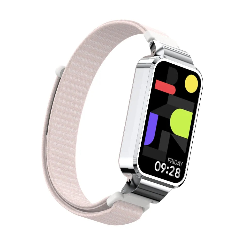Nylon Strap, light pink, on a watch, 3/4 front view