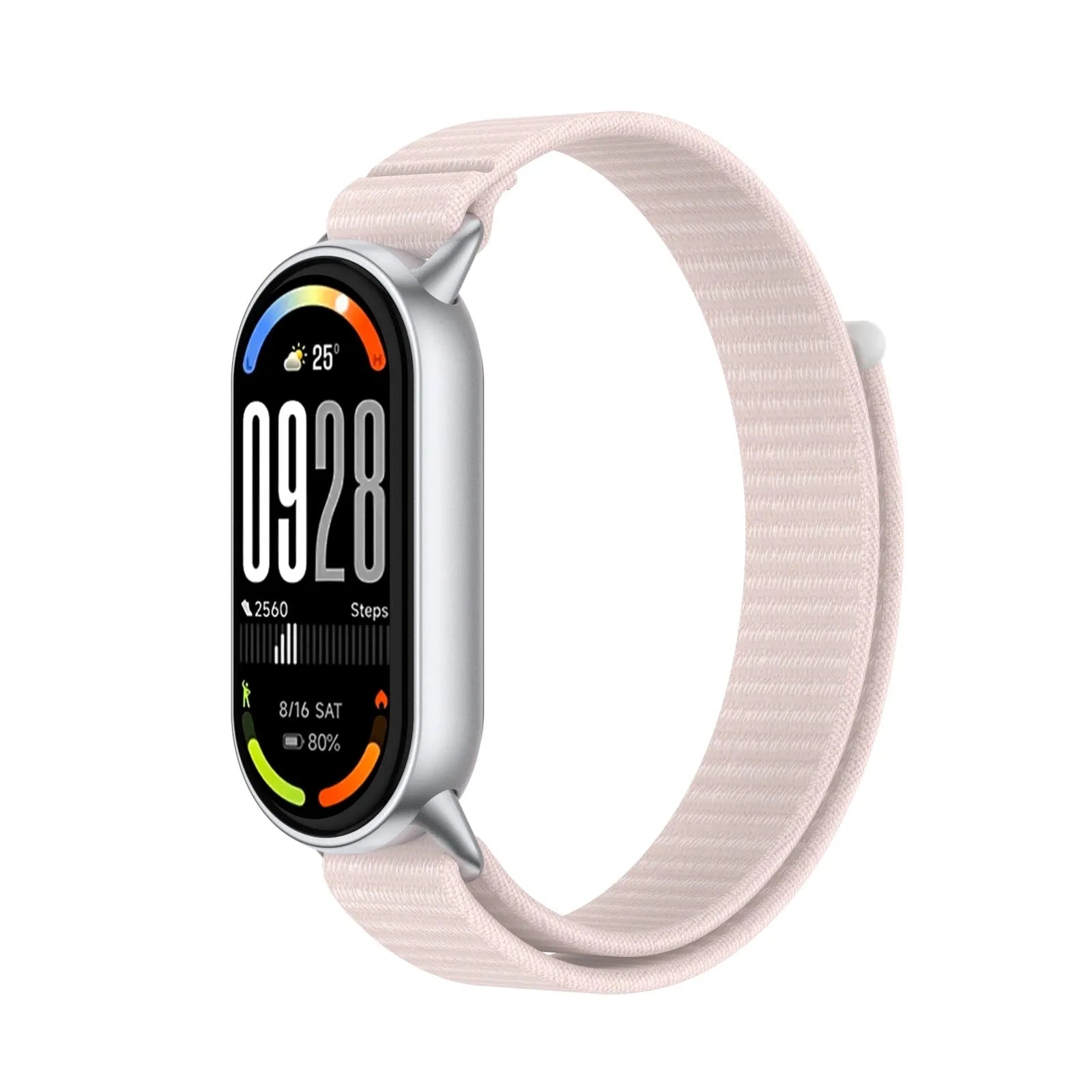 Modern Nylon Strap, light pink, on a watch, 3/4 front view