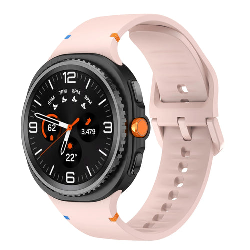 Silicone Strap, pink, on a watch, 3/4 front view