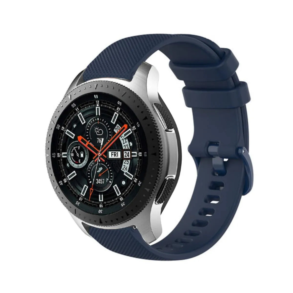 Premium Silicone Strap, dark blue, on a watch, 3/4 front view