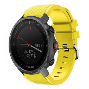 Twill Silicone Strap, yellow, on a watch, 3/4 front view