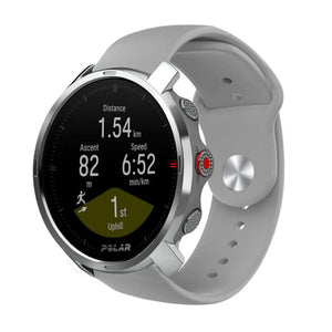 Silicone Sport Strap, grey, on a watch, 3/4 front view