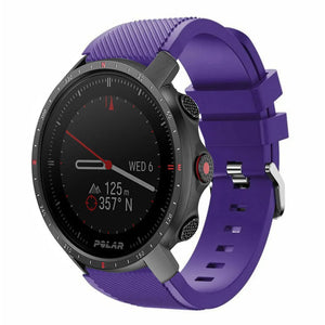 Twill Silicone Strap, purple, on a watch, 3/4 front view