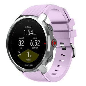 Twill Silicone Strap, lilac, on a watch, 3/4 front view