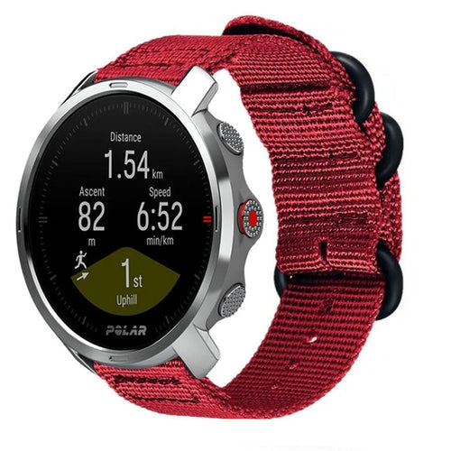 Nylon Buckle Strap, red, on a watch, 3/4 front view