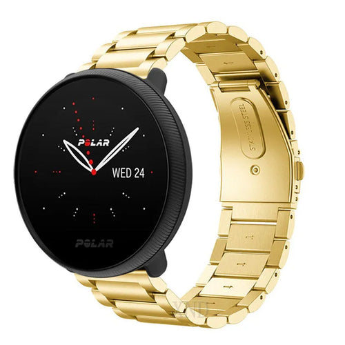 Steel Strap, gold, on a watch, 3/4 front view