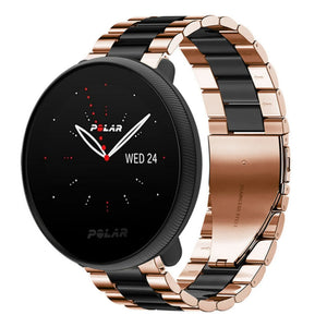 Steel Strap, rose gold/black, on a watch, 3/4 front view