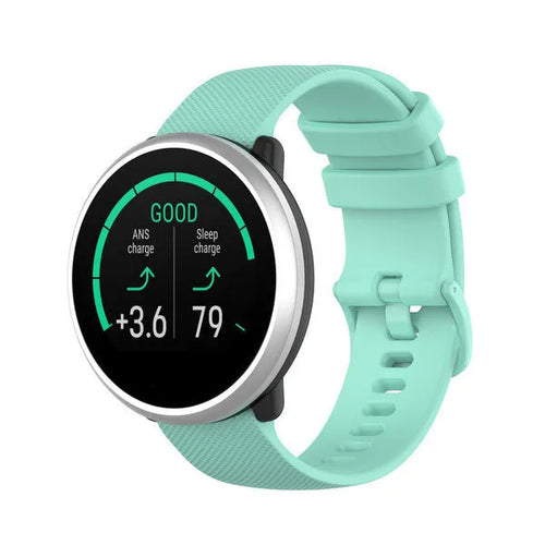 Premium Silicone Strap, aqua, on a watch, 3/4 front view