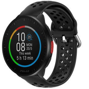 Breathable Silicone Strap, black, on a watch, 3/4 front view