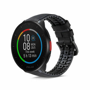 Leather Hybrid Strap, black, on a watch, 3/4 front view