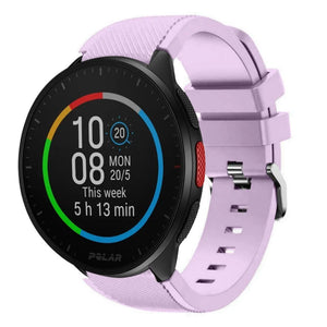 Twill Silicone Strap, lilac, on a watch, 3/4 front view