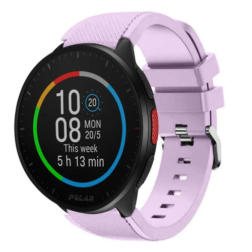 Twill Silicone Strap, lilac, on a watch, 3/4 front view
