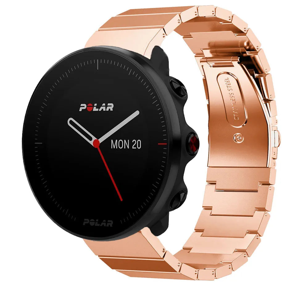 Premium Metal Strap, rose gold, on a watch, 3/4 front view