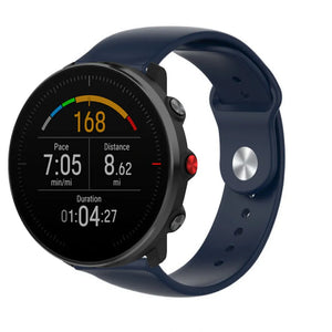 Silicone Sport Strap, dark blue, on a watch, 3/4 front view
