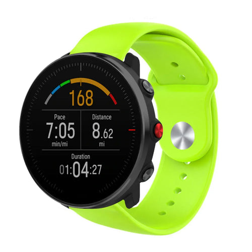 Silicone Sport Strap, light green, on a watch, 3/4 front view