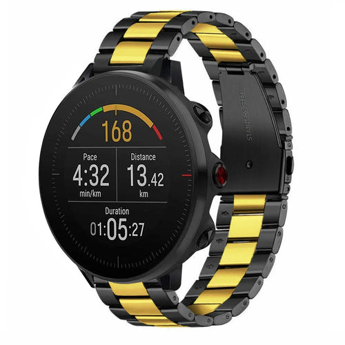 Steel Strap, black/gold, on a watch, 3/4 front view