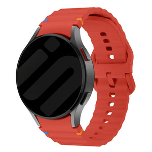 Wave Silicone Strap, red, on a watch, 3/4 front view