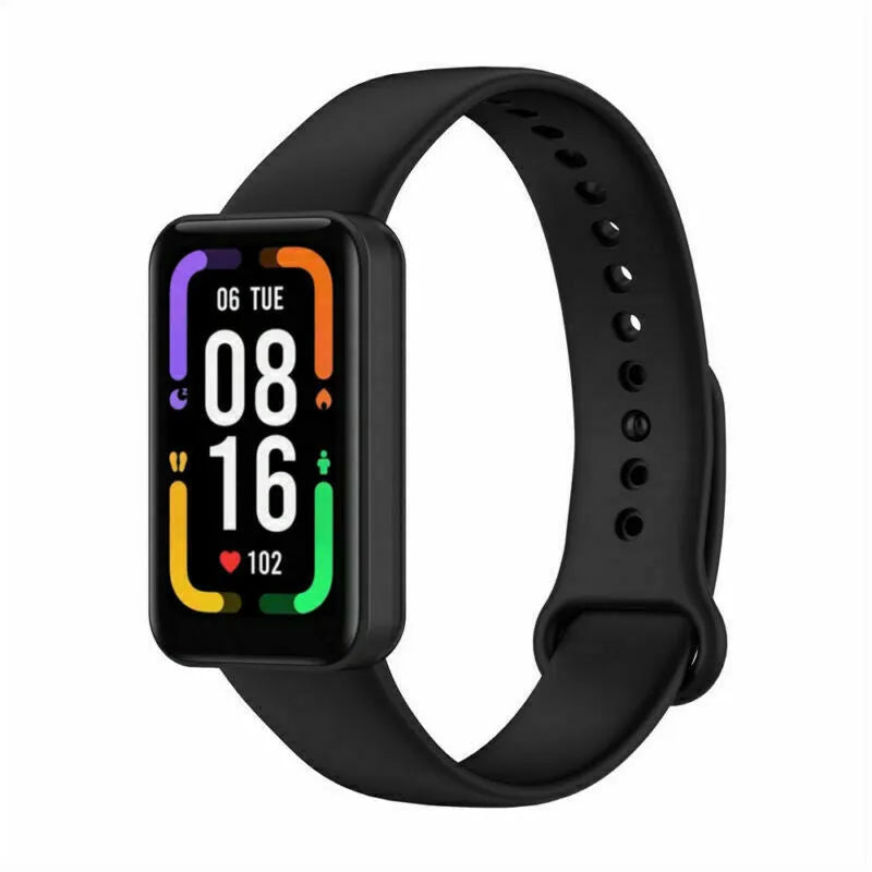 Silicone Strap, black, on a watch, 3/4 front view