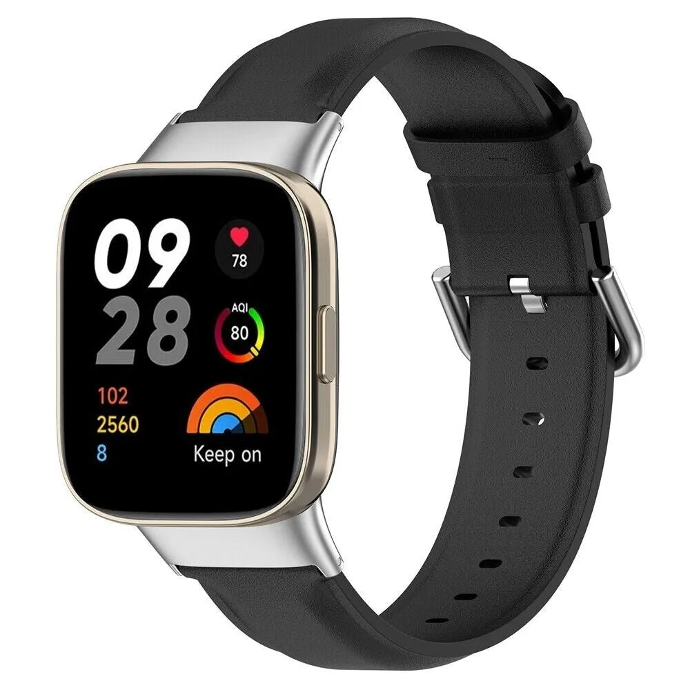 Silicone Leather Strap, black, on a watch, 3/4 front view