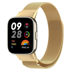 Milanese Strap, gold, on a watch, 3/4 front view