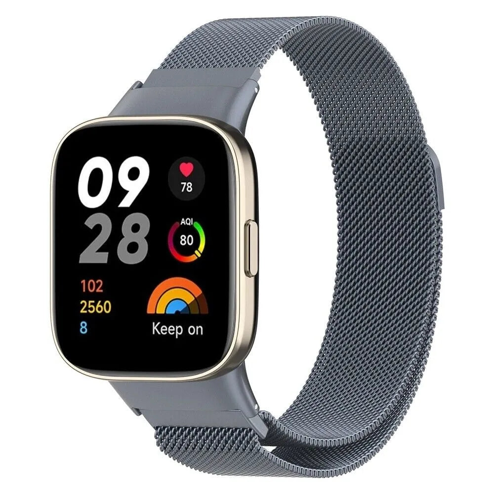 Milanese Strap, space grey, on a watch, 3/4 front view