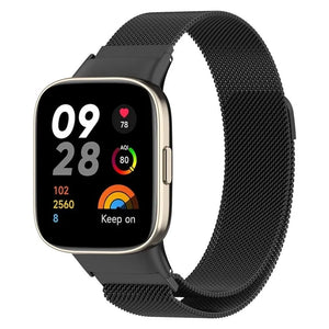 Milanese Strap, black, on a watch, 3/4 front view
