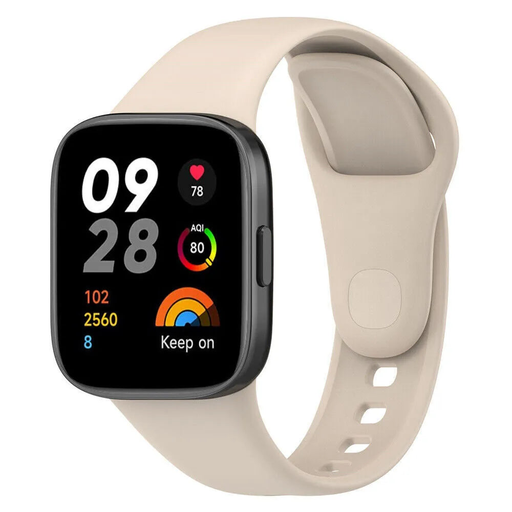 Silicone Strap, beige, on a watch, 3/4 front view
