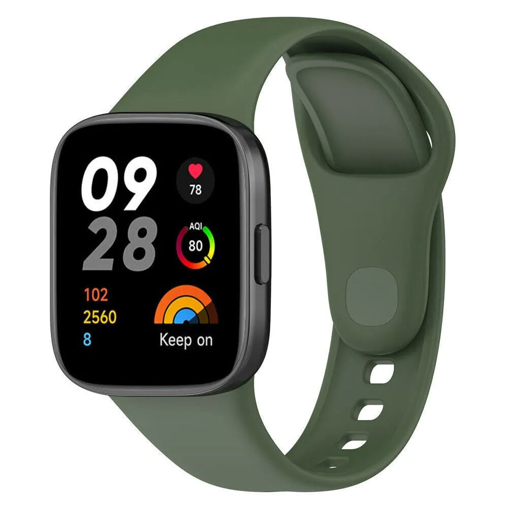 Silicone Strap, dark green, on a watch, 3/4 front view