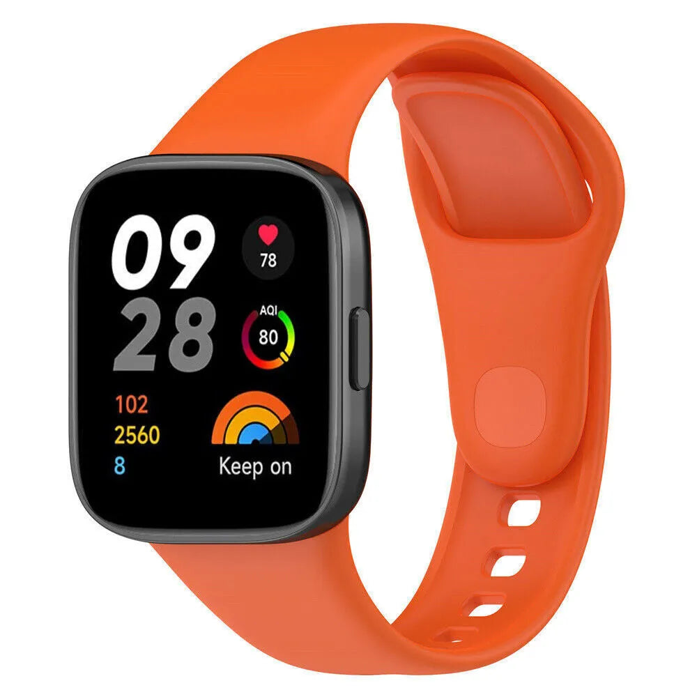 Silicone Strap, orange, on a watch, 3/4 front view