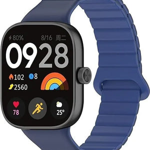 Magnetic Silicone Strap, duo blue, on a watch, 3/4 front view