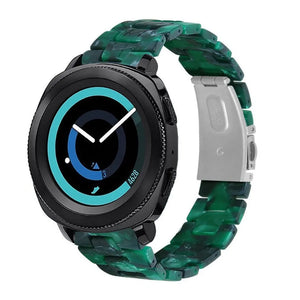Metal Resin Strap, green, on a watch, 3/4 front view