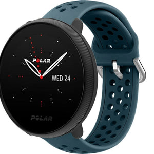 Breathable Silicone Strap, rock green, on a watch, 3/4 front view