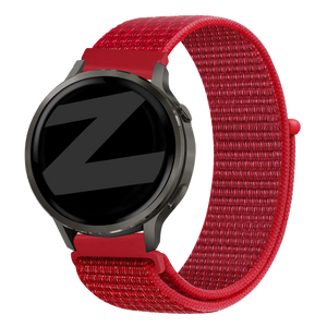Nylon Loop Strap, red, on a watch, 3/4 front view