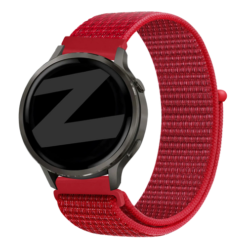 Nylon Loop Strap, red, on a watch, 3/4 front view
