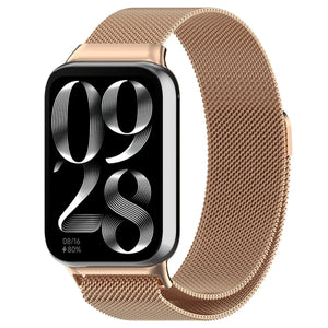 Milanese Strap, rose gold, on a watch, 3/4 front view