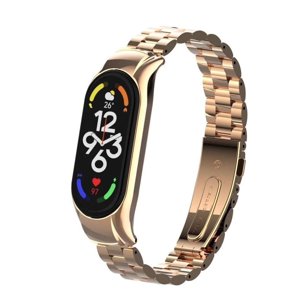 Steel Strap, rose gold, on a watch, 3/4 front view