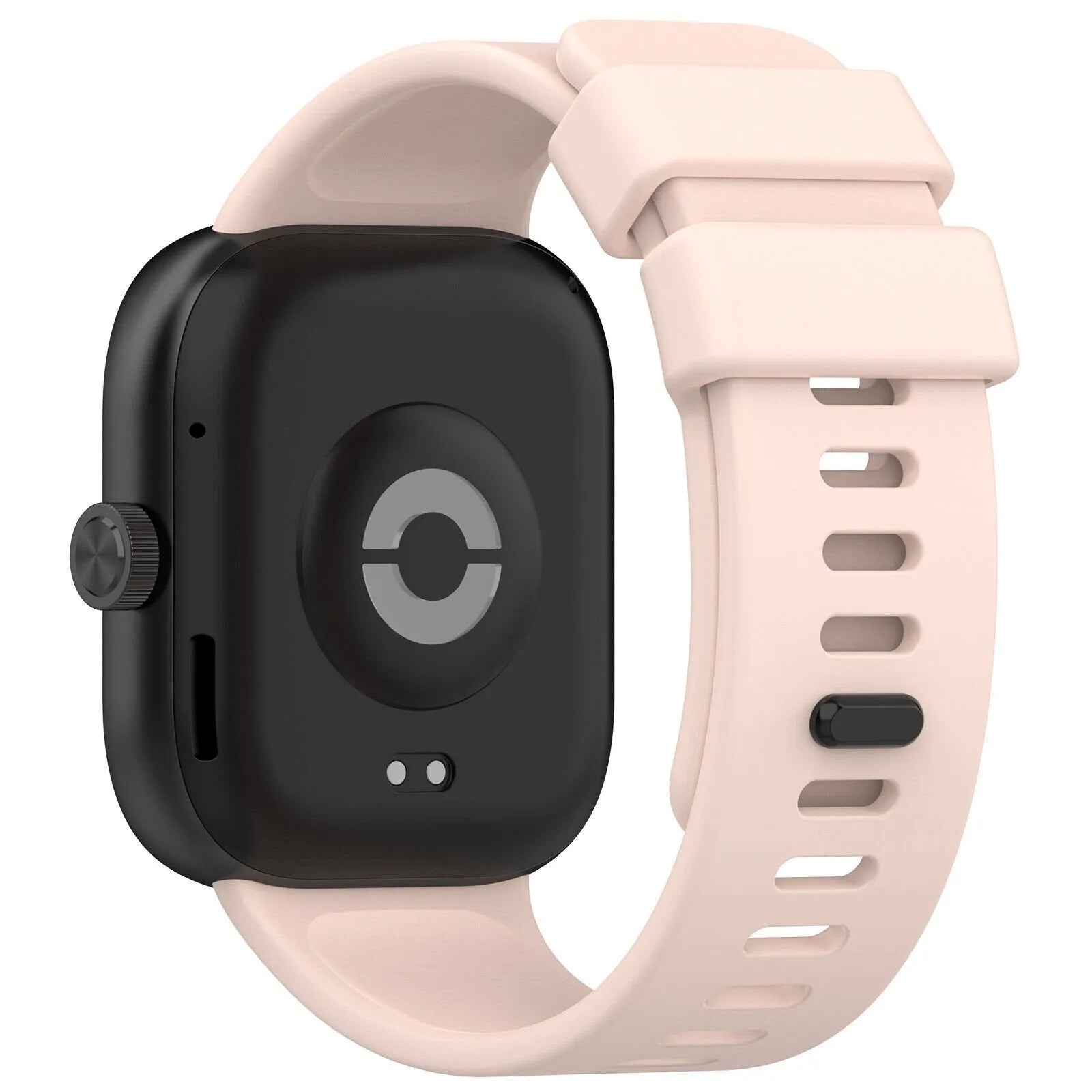 Silicone Strap, pink, on a watch, 3/4 front view
