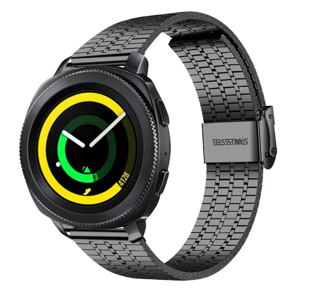 Fine Steel Strap, black, on a watch, 3/4 front view