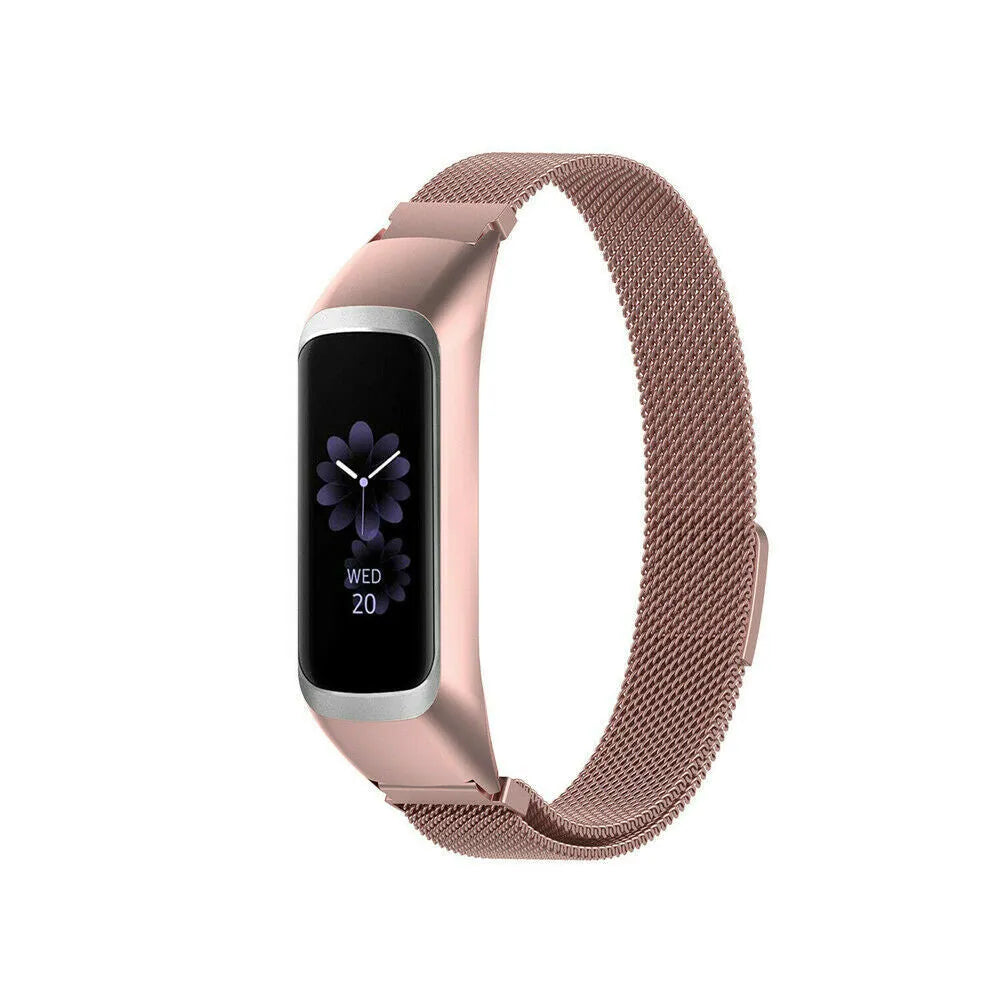 Milanese Strap, pink, on a watch, 3/4 front view