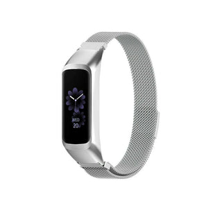 Milanese Strap, silver, on a watch, 3/4 front view
