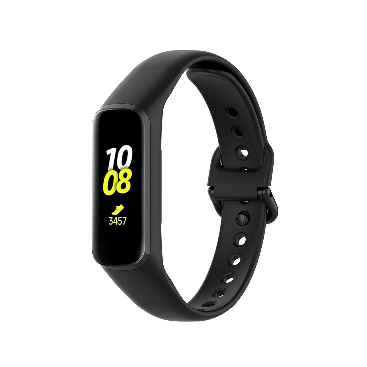Silicone Strap, black, on a watch, 3/4 front view