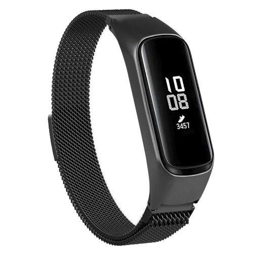 Milanese Strap, black, on a watch, 3/4 front view