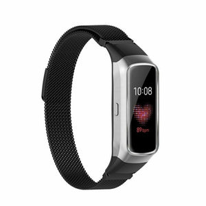Milanese Strap, black, on a watch, 3/4 front view