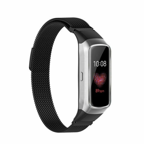 Milanese Strap, black, on a watch, 3/4 front view
