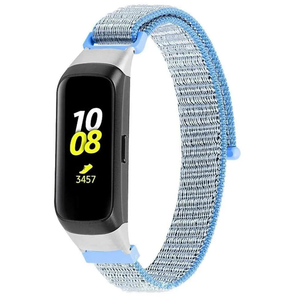 Nylon Strap, light blue, on a watch, 3/4 front view