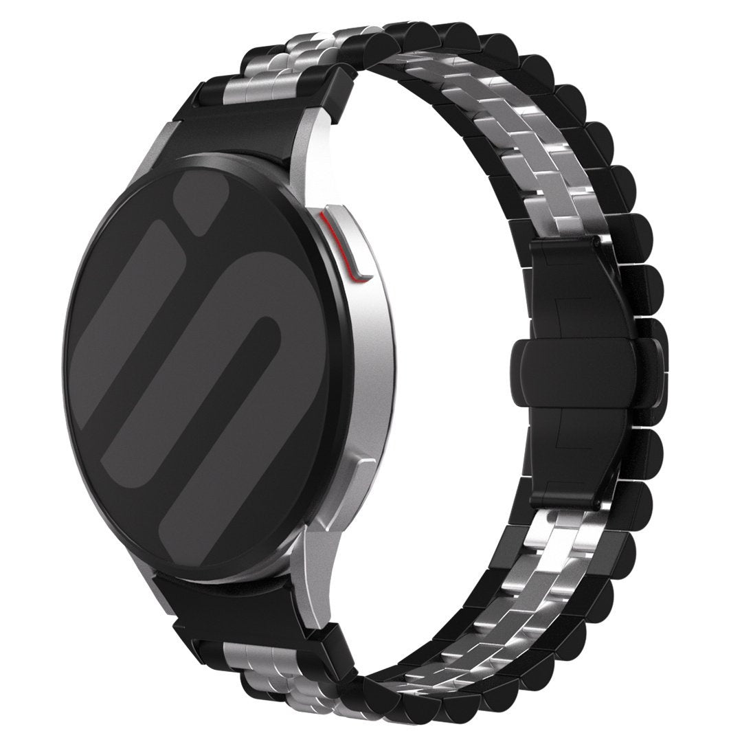 Jubilee Steel Strap, black/silver, on a watch, 3/4 front view