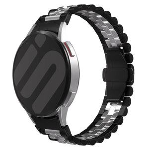 Jubilee Steel Strap, black/silver, on a watch, 3/4 front view