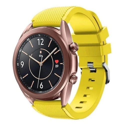 Twill Silicone Strap, yellow, on a watch, 3/4 front view